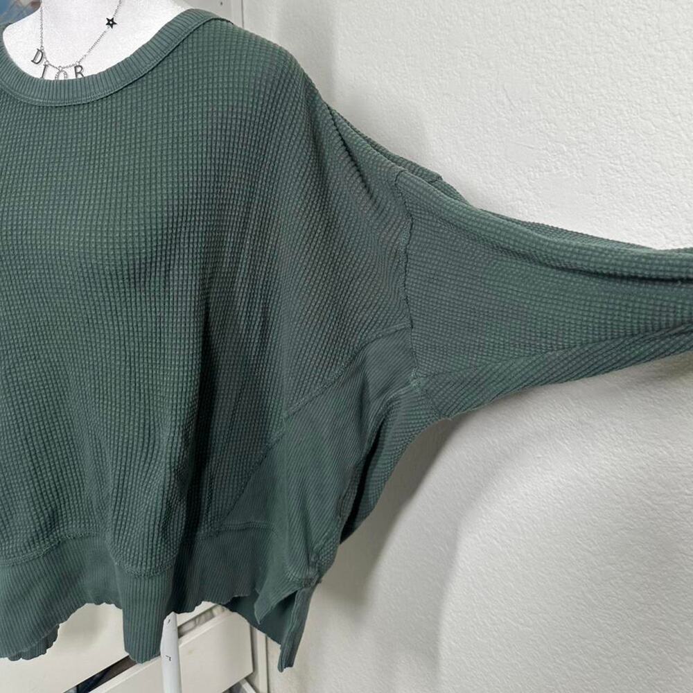aerie Dark Green Off-Shoulder Waffle Knit Top - Picture 4 of 6